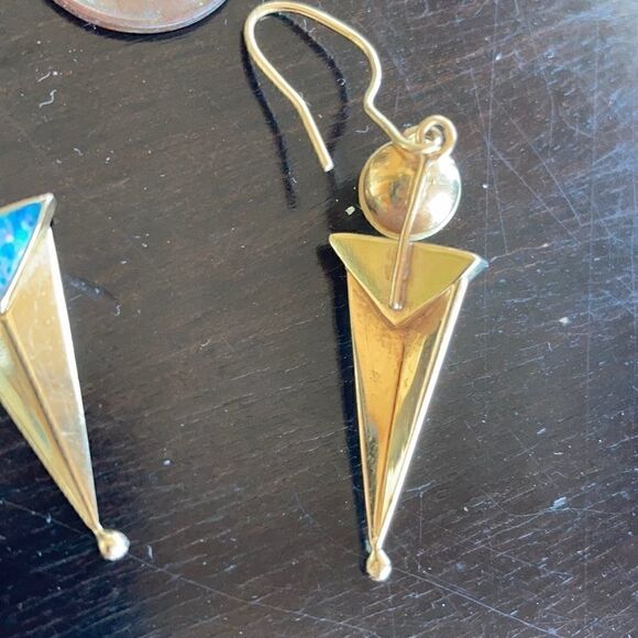 Vintage Gold Earrings Genuine 14K Gold Real Pearl Genuine Opal Artisan Earrings - Picture 4 of 16